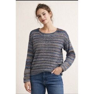 Jillian & Nicole Blue & Brown Stripe Boho Sweater Size XL Vintage Open Knit EUC